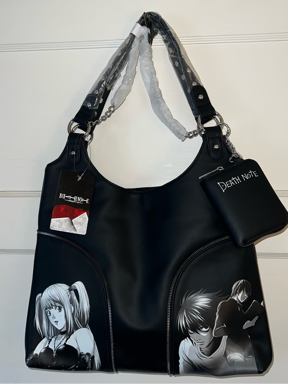 Death Note Black Shoulder Bag with Character Print and Coin Purse